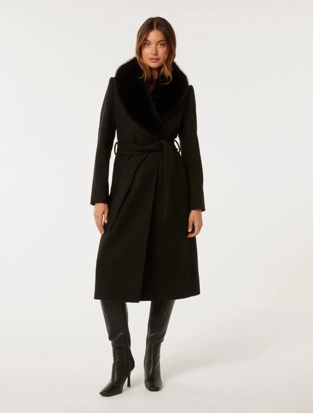 Monica Fur Collar Wrap Coat - Women's Fashion | Forever New