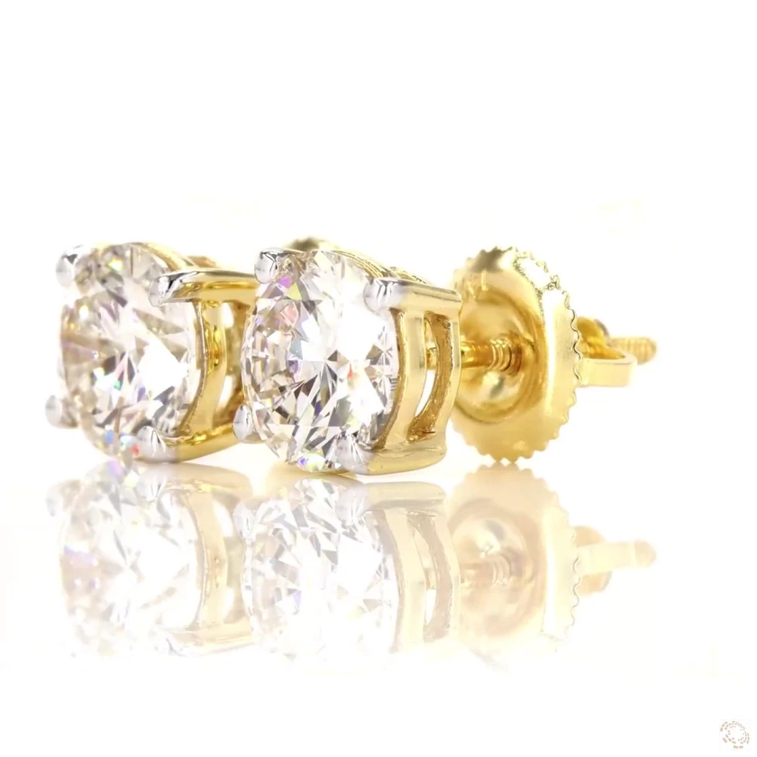 14K YELLOW GOLD 4.12 CARAT 9 MM CERTIFIED LAB GROWN DIAMONDS STUDS EARRINGS