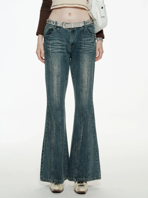 Low Waisted Rhinestone Flare Jeans