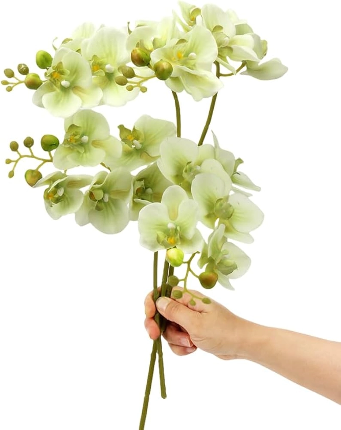 CURTEK 4-Pack Artificial Flowers Real Touch Latex Phalaenopsis 17.7inch Artificial Orchid Stem Bouquets for Wedding Party Home Garden Decor (Green), RZHDLH4