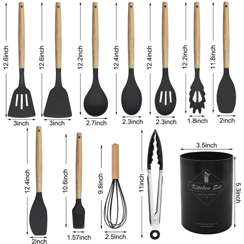 Silicone Kitchen Utensils Set, 12-piece Kitchen Cookware Non-stick Cookware Is Heat-resistant,Cooking Tools, Kitchen Tools