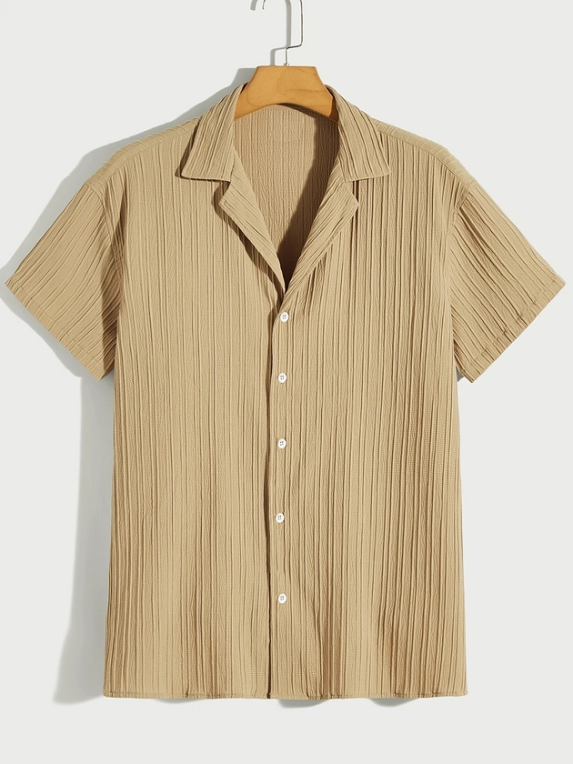 Vertical Stripe Print Men&#39;s Casual Short Sleeve Shirt, Men&#39;s Shirt For Summer Vacation Resort