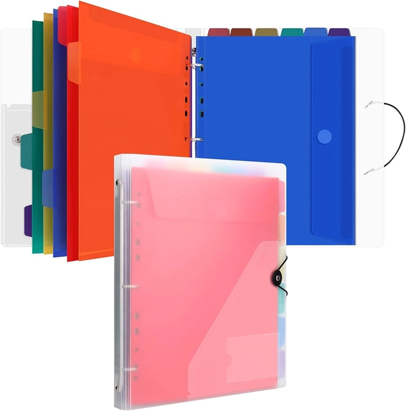 Uquelic A4 Ring Binder Organiser with 12 Pcs Punched Pockets - Upgraded Folders for Paperwork, Popper Wallets Folder Organiser for Home Office - Transparent