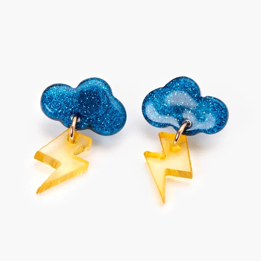Glitter Cloud Stud Earrings - Blue