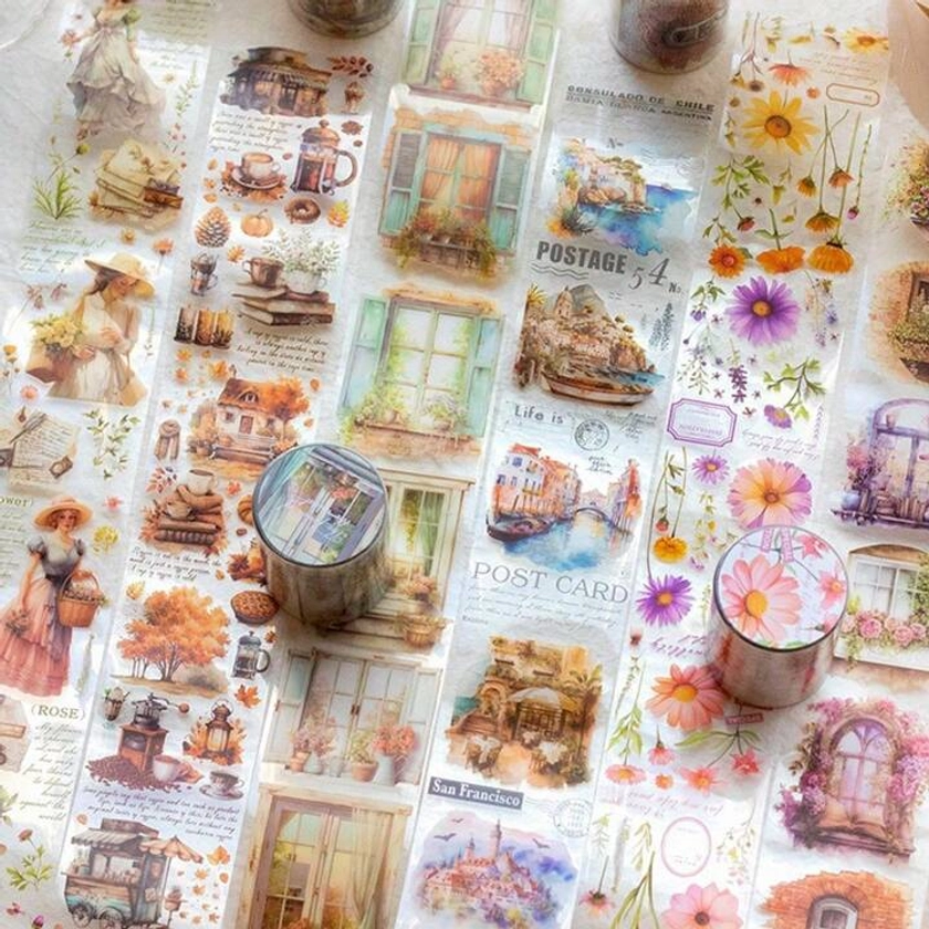 1 Roll Random Pet Themed Washi Tape, Sticky Stickers, Vintage Style Scrapbook Stickers, Junk Journal Supplies, Adult Decorative Stickers, Decorate Diaries And Schedule