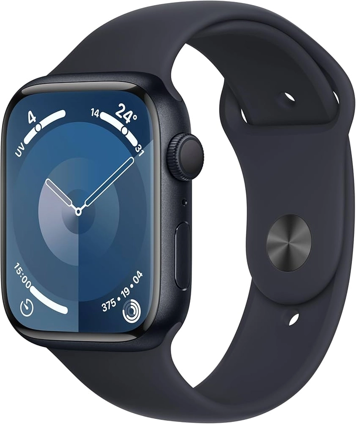 Apple Watch Series 9 (45 mm GPS) Smartwatch avec boîtier Aluminium et Bracelet Sport Minuit (S/M). Suivi de l’activité Physique, apps Oxygène sanguin et ECG, écran Retina Toujours activé