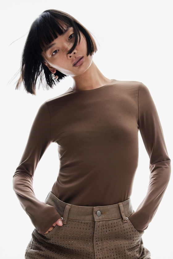 Top en jersey - Beige/imprimé léopard - FEMME | H&M FR