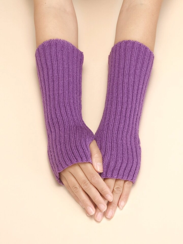 1pair Women's Knitted Stripe Fingerless Short Gloves, Casual Style Suitable For Daily And Party Wear