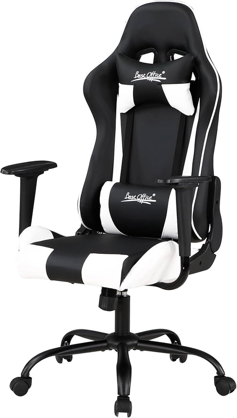 PayLessHere Gaming Chair Ergonomic Office Chair with Lumbar Support Headrest Armrests Rolling Swivel Functionality and Adjustable Features for PC Gamer (White)