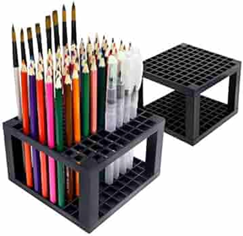 Plastic Paint Brush Holder 96 Slots - Desk Stationary Standing Organizer Holder, Perfect for Pen/Pencil, Paint Brush, Gel Pen, and More by YOUSHARES (2 Packs)
