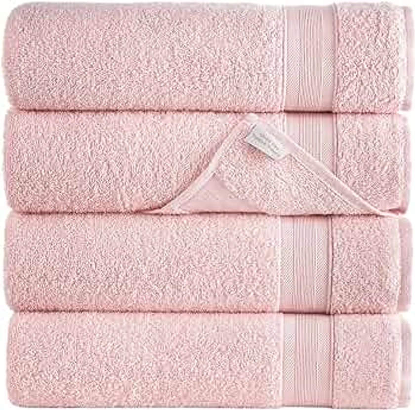 All Design Pink Bath Towels 27" x 54" Quick-Dry High Absorbent 100% Turkish Cotton Towel for Bathroom, Guests, Pool, Gym, Camp, Travel, College Dorm, Shower (Pink, 4 Pack)