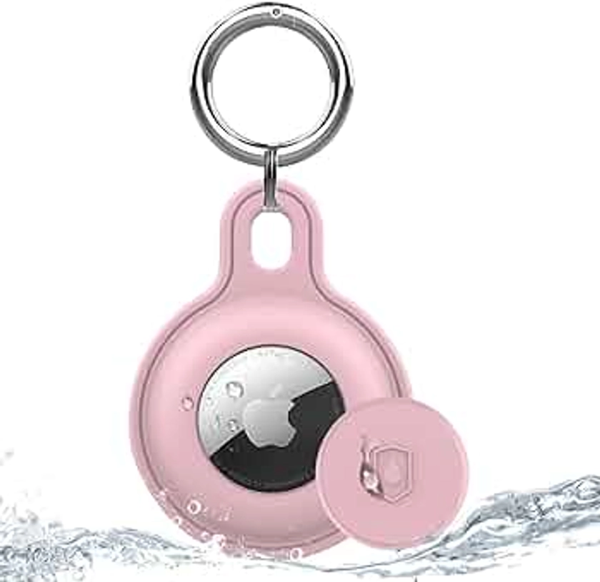 Airtag Holder Air Tag Case, Anti-Scratch Airtag Key Chain for Apple Air Tags, Waterproof Silicone Case with Keychain, Protective Cover Key Finder Tracker Compatible with Apple AirTag(Elegant Pink)