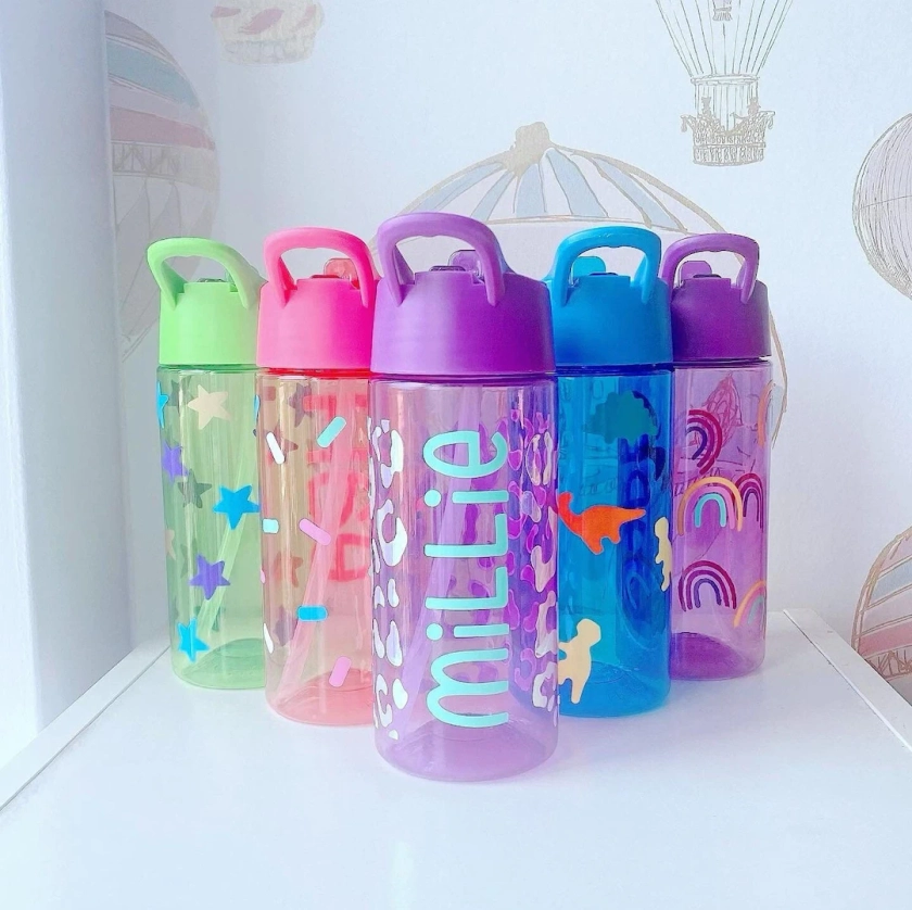 Personalised Water Bottle, School Bottle, Gift, Childrens Bottle, Plastic Bottle, Straw Bottle - Etsy UK