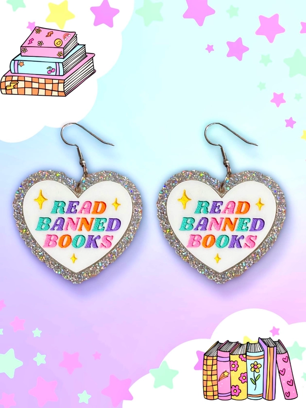 Read Banned Books, Bookish Heart Earrings