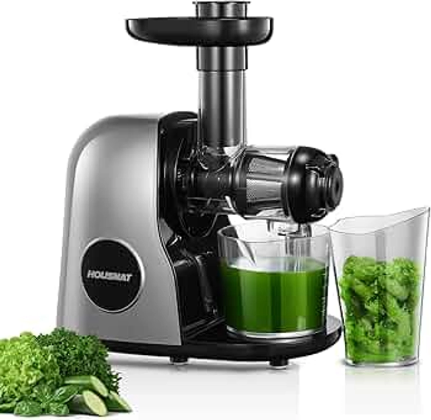 Housnat Extracteur de Jus de Fruits et Légumes, Extracteur Jus avec moteur silencieux, Slow Juicer Nutriments Maximaux - 90% Jus Pureté, Extracteur jus de Fruits et Légumes, Fonction Inverse