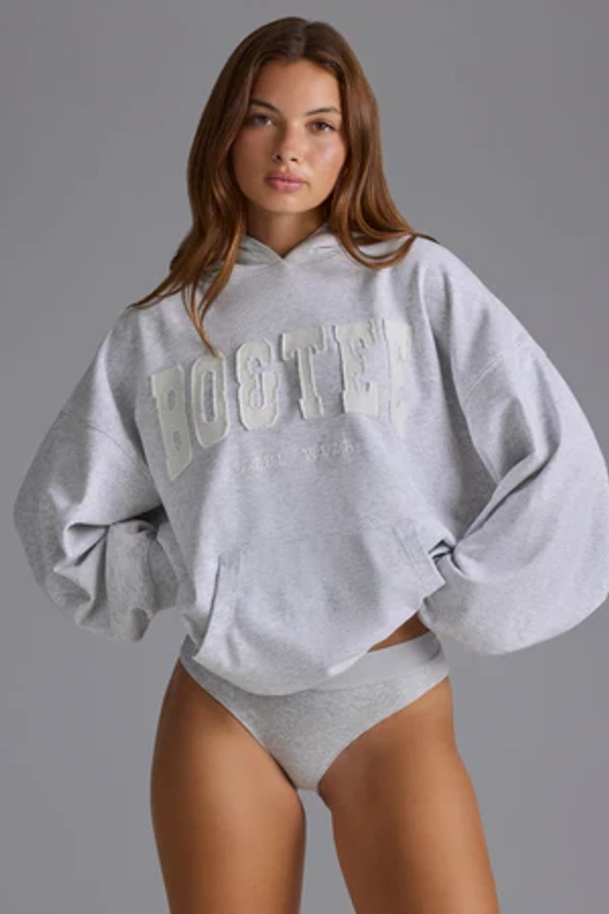 Appliqué Oversized Hoodie in Grey Marl