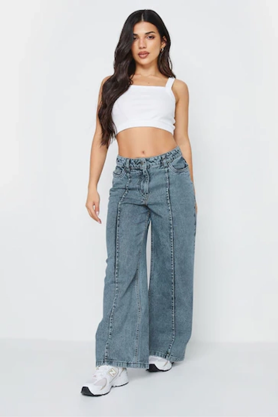 Buy PixieGirl Petite Blue Seam Front Wide Leg Jeans from the Next UK online shop