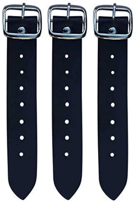 Kilt Straps and Buckle 7" Genuine Leather Extender 1.25" Wide Black Strap - Set of 3 Pcs