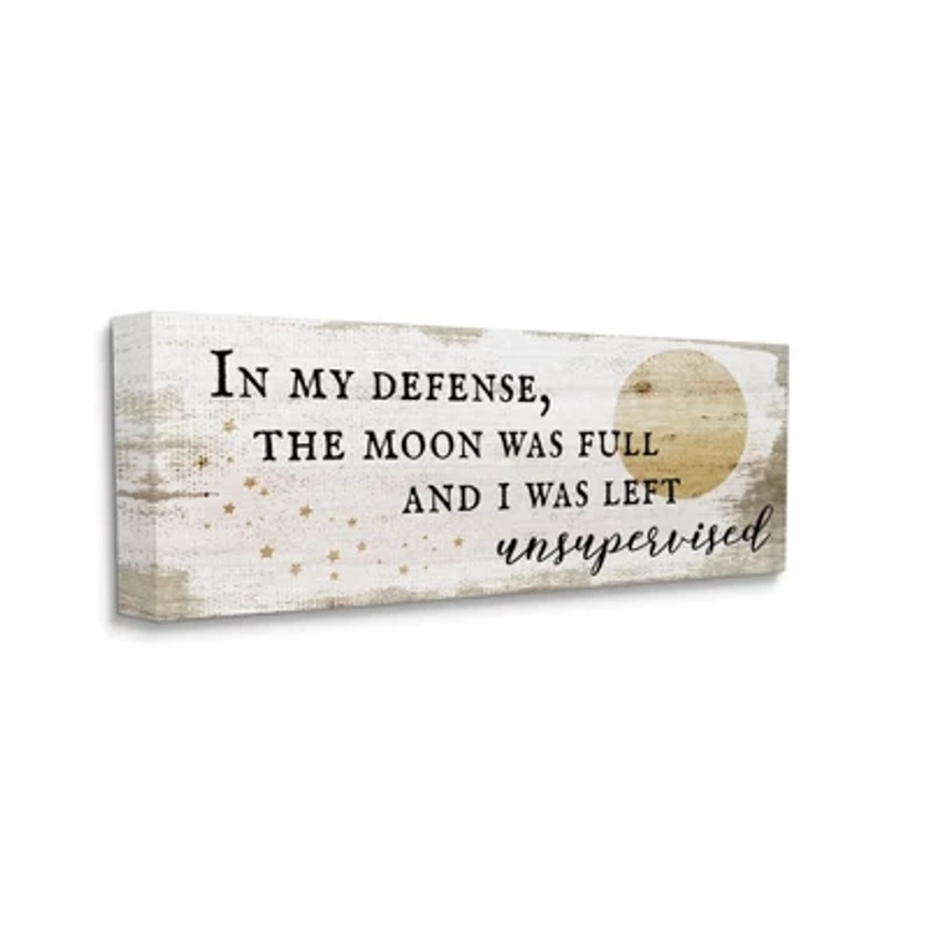 Stupell Industries Full Moon Unsupervised Phrase Rustic Halloween Charm Gallery Wrapped Canvas Wall Art, 10 x 24