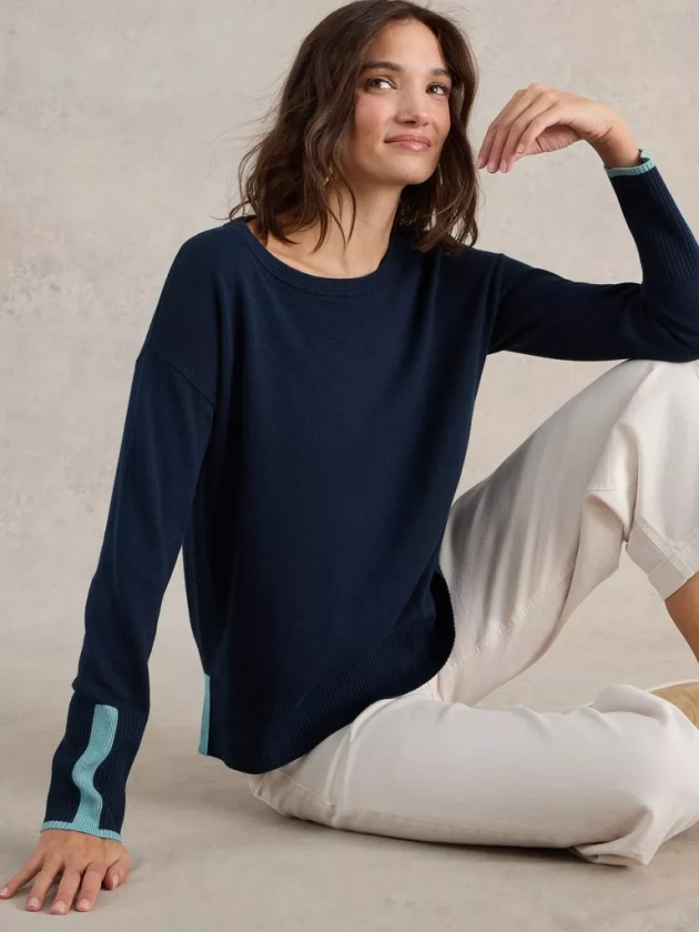 OLIVE CREW NECK COTTON JUMPER in FRENCH NAVY 