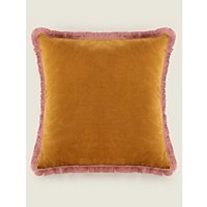 Yellow Square Fringed Velvet Cushion | Home | George at ASDA