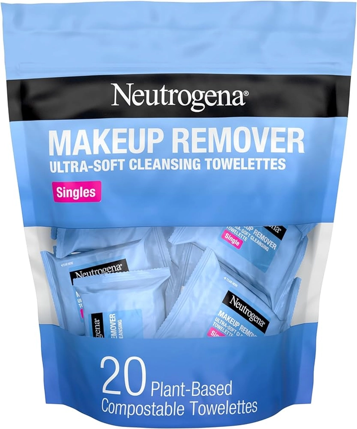 Amazon.com: Neutrogena Makeup Remover Facial Cleansing Towelette Singles, Daily Face Wipes Remove Dirt, Oil, Makeup & Waterproof Mascara, Gentle, Individually Wrapped, 100% Plant-Based Fibers, 20 ct : Beauty & Personal Care