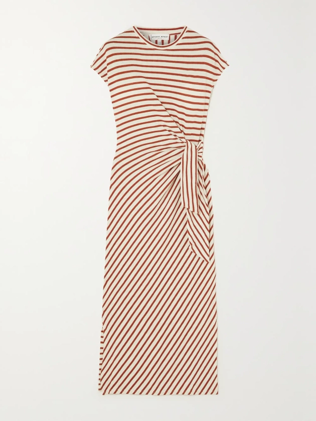 APIECE APART + NET SUSTAIN Vanina gathered draped striped organic cotton midi dress | NET-A-PORTER