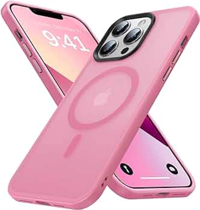 Strong Magnetic for iPhone 13 Pro Case, [Compatible with Magsafe] [Military Grade Drop Protection] Protective Shockproof Translucent Matte Hard Back Slim Phone Case for iPhone 13 Pro 6.1", Pink