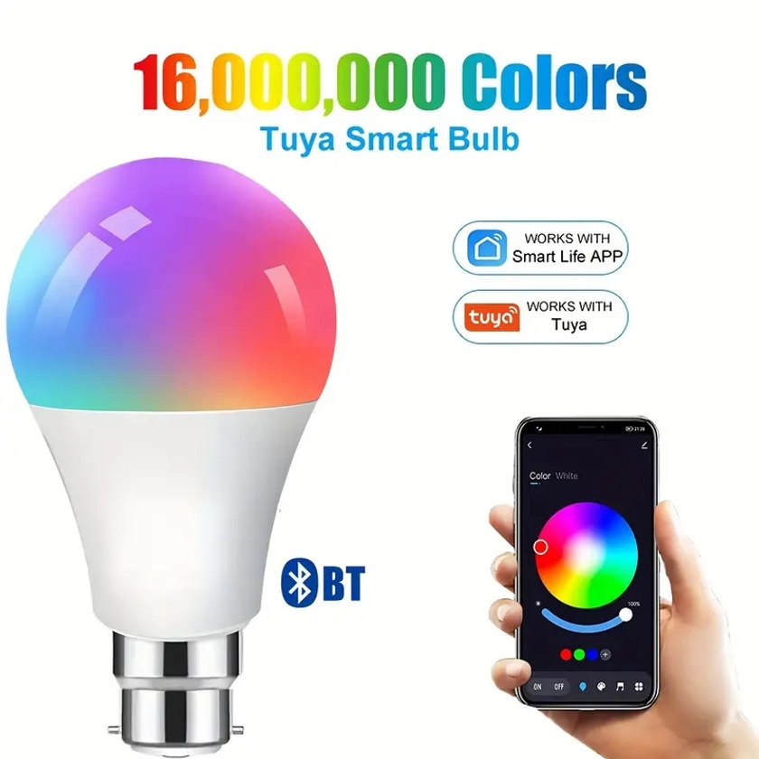 1PCS B22 LED WiFi Smart Light Bulb, RGB Smart Bulbs, 10W B22 * APP Bulbs, Dimmable 16 Million Colours Changing Light Bulbs BT Control, 10W B22 Smart * Bulbs * Timers, Scene And Music Sync, Voice Control Compatible With Alexa, Suitable For Home, Indoor, Bedroom, Kitchen, Living Room, Table Lamp, Cafe, Bar, Party