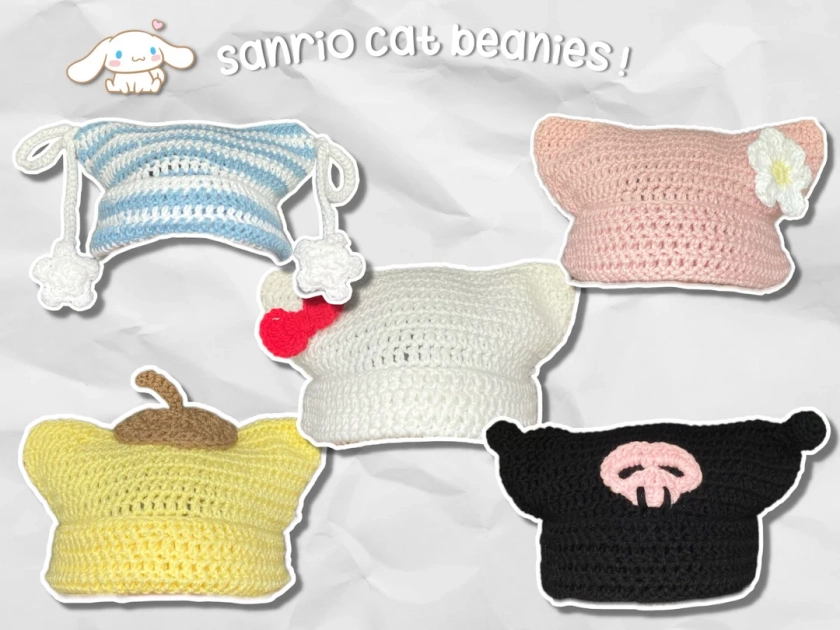 Sanrio My Melody Kuromi Cinnamoroll Hello Kitty and Pompompurin Kawaii Crochet Cute Cat Beanies Handmade Crochet Beanie crochet Cat - Etsy