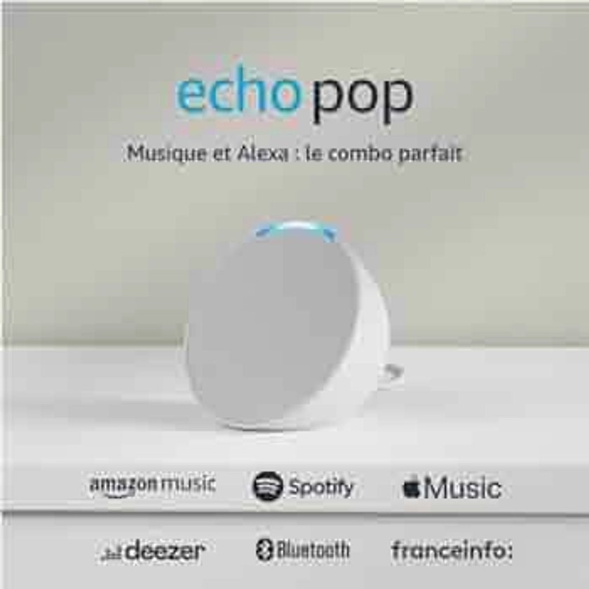 Echo Pop | Enceinte connectée Bluetooth et Wi-Fi compacte au son riche, avec Alexa | Blanc
