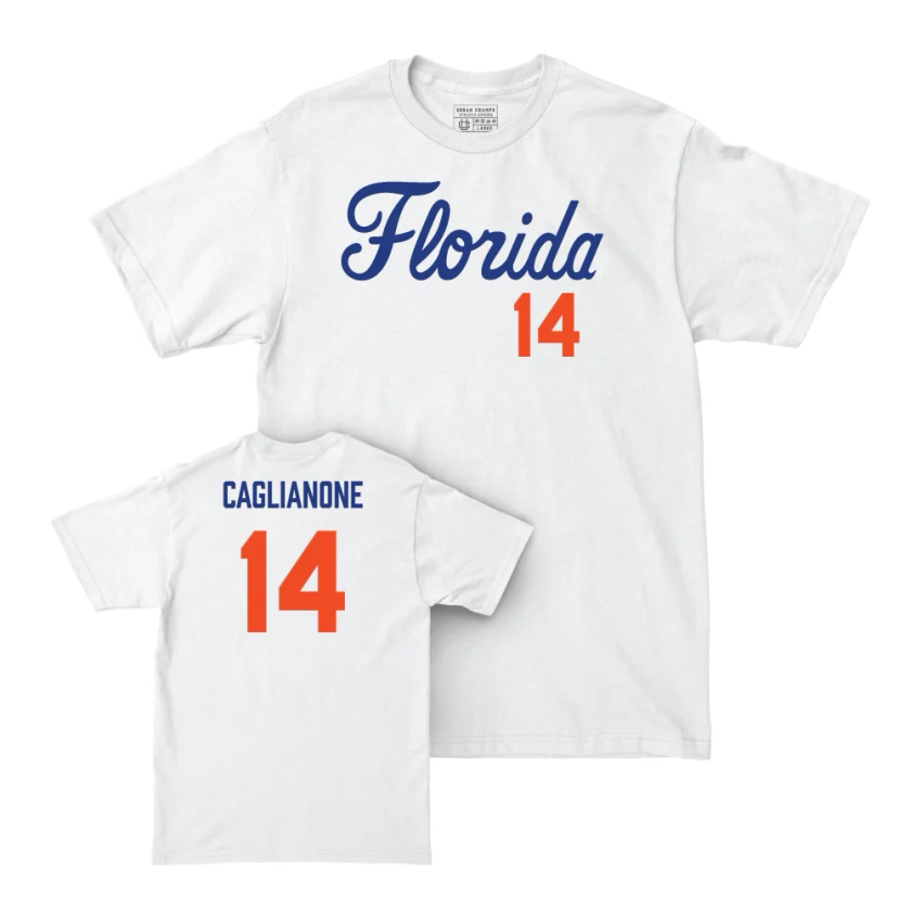 Florida Baseball White Script Comfort Colors Tee - Jac Caglianone