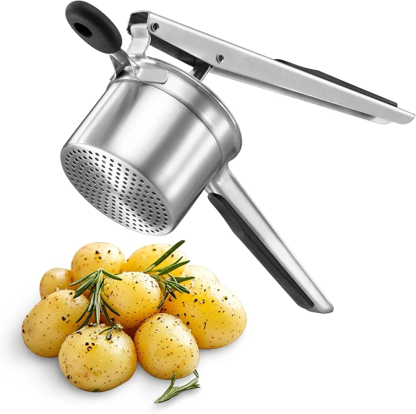 VonShef Potato Ricer Masher, Food Grade Stainless Steel Potato Ricer Press with Silicone Handle, Dishwasher Safe Fruit & Veg Press, Heavy Duty Food Press for Mashed Potatoes