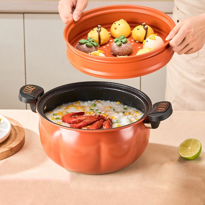GIANXI Pumpkin Pot Multifunctional Cast Iron Slight Pressure Cooker Braise Boil Steam Stew Nonstick Pots Cooking Pots
