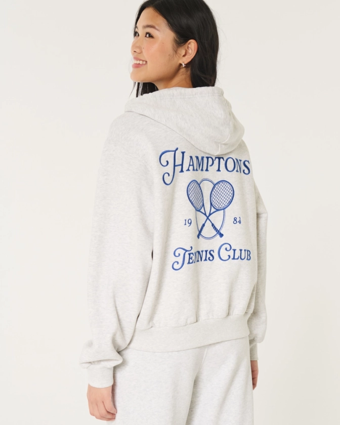 Women's Easy Hamptons Tennis Club Graphic Zip-Up Hoodie | Women's Sweatshirts & Sweatpants | HollisterCo.com