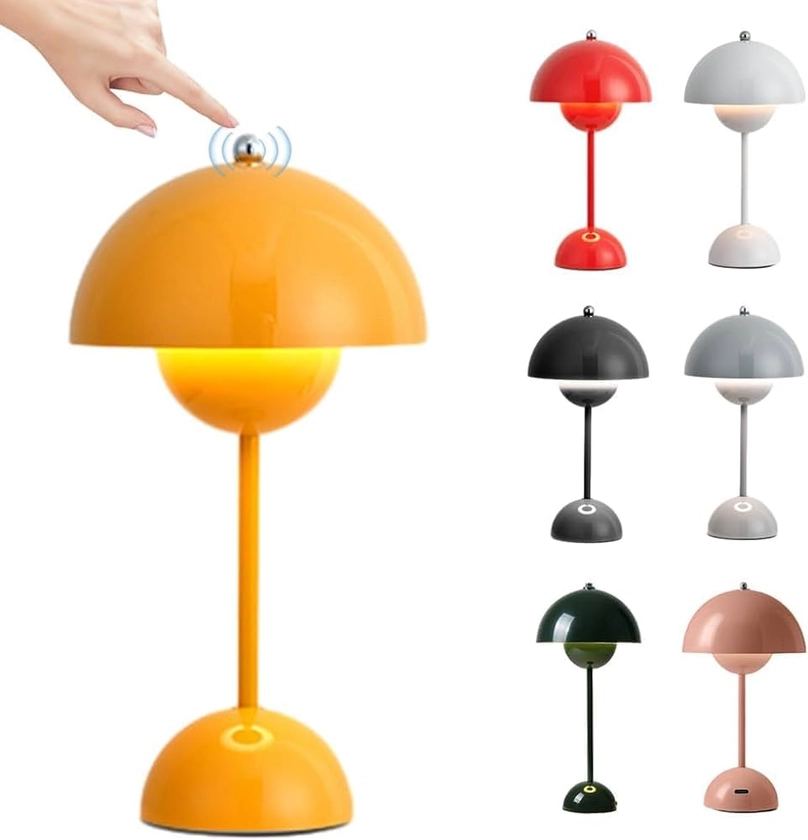 Starnearby Lampe de Table LED Pot de Fleurs, Lampe de Chevet Rechargeable Sans Fil, Lampe Champignon Tactile Dimmable avec 3 Modes de Luminosité, Lampe de Bureau Décorative Rétro