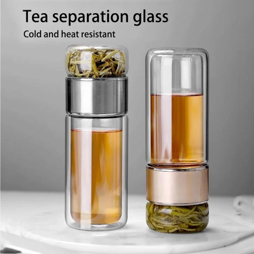 Bouteille d'eau à thé en verre borosilicate à haute teneur en eau, double couche, tasse à thé, infuseur, gobelet, bouteille d'eau avec filtre à thé