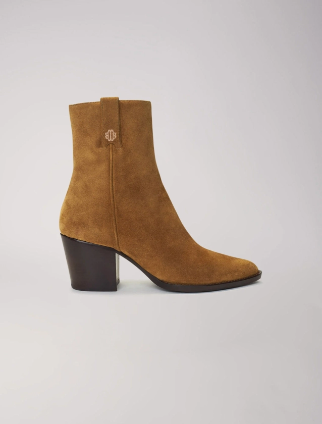 Bottines santiags en cuir suède camel