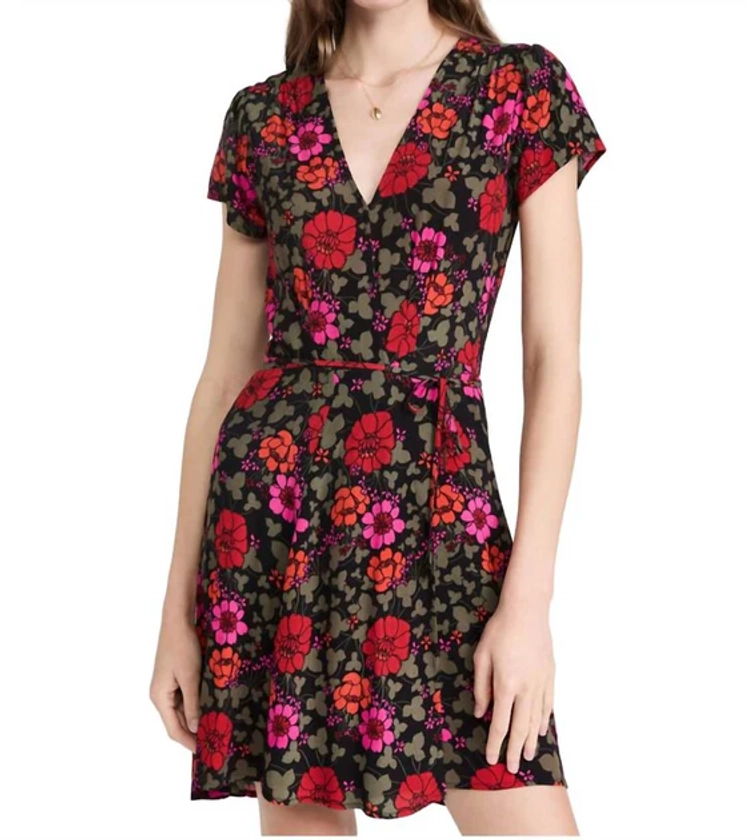 Cleo Rambling Floral Wrap Dress In Black