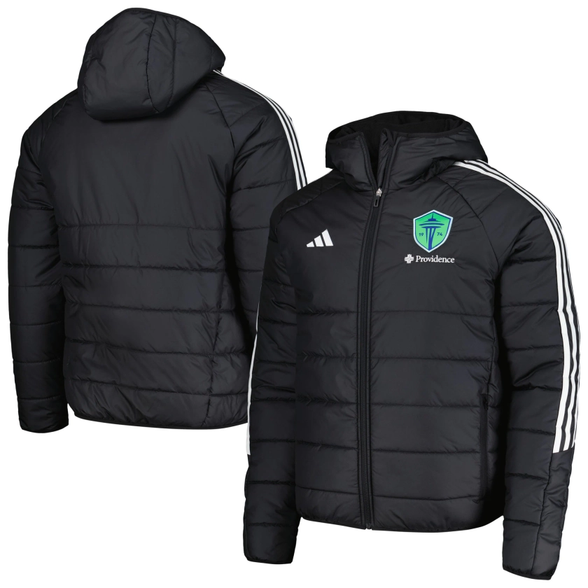 Men's Seattle Sounders FC adidas Black Tiro 24 Full-Zip Winter Hoodie Jacket