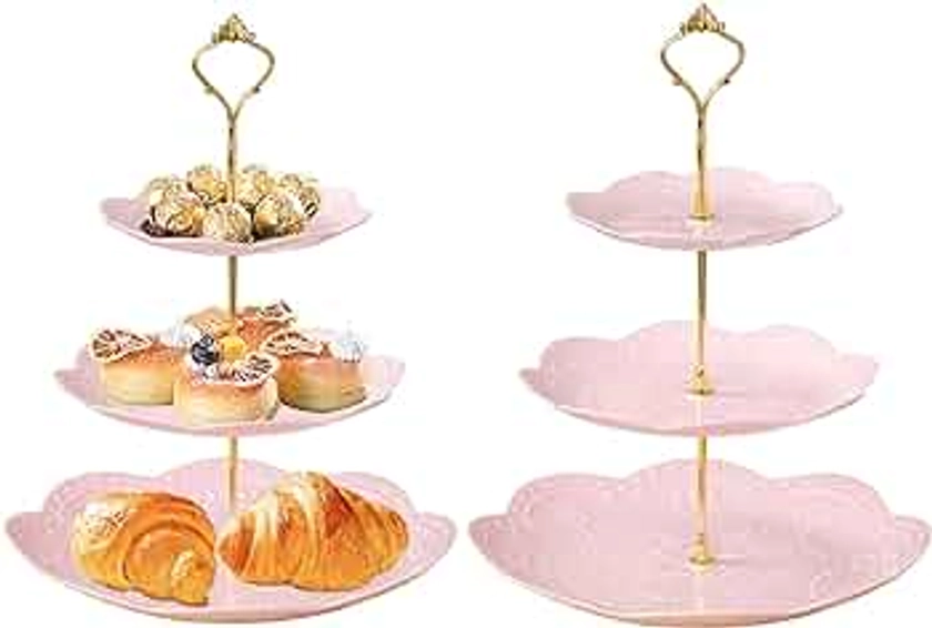 3 Tier Plastic Cupcake Stand Dessert Cupcake Stand Cakes Fruit Candy Display Tower for Wedding, Birthday Party, Tea Party and Baby Shower (Pink, 2)