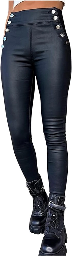 Faux Leather Leggings for Women Skinny High Waisted Pants for Club Party Stretchy Long Pu Leather Jeggings Tights