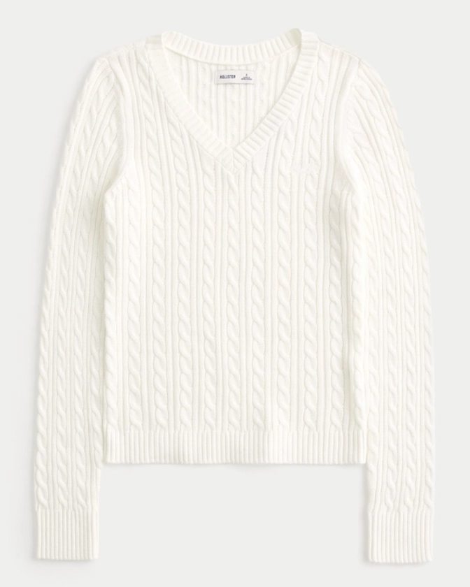 Women's Cable-Knit Icon V-Neck Sweater | Women's Tops | HollisterCo.com