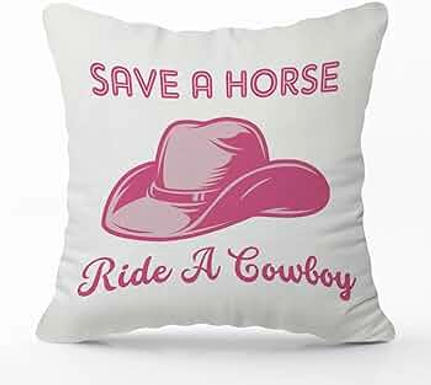 18x18 Inch Throw Pillow Cover, Pink Save A Horse Ride A Cowboy, Soft Decorative Pillowcases Sleeper Cushion Covers for Couch Bed Sofa, Ideal Cushion Covers Gift for Friends Family Colleagues - 06