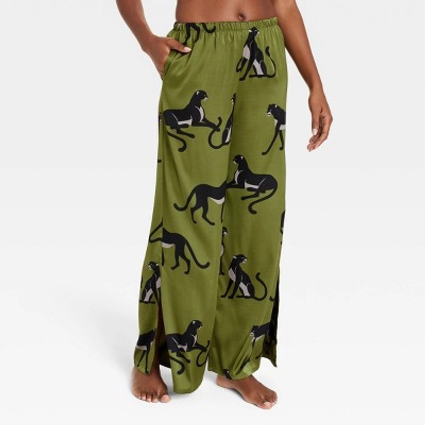 Women's Satin Pajama Pants - Auden™ Green/Panther XS