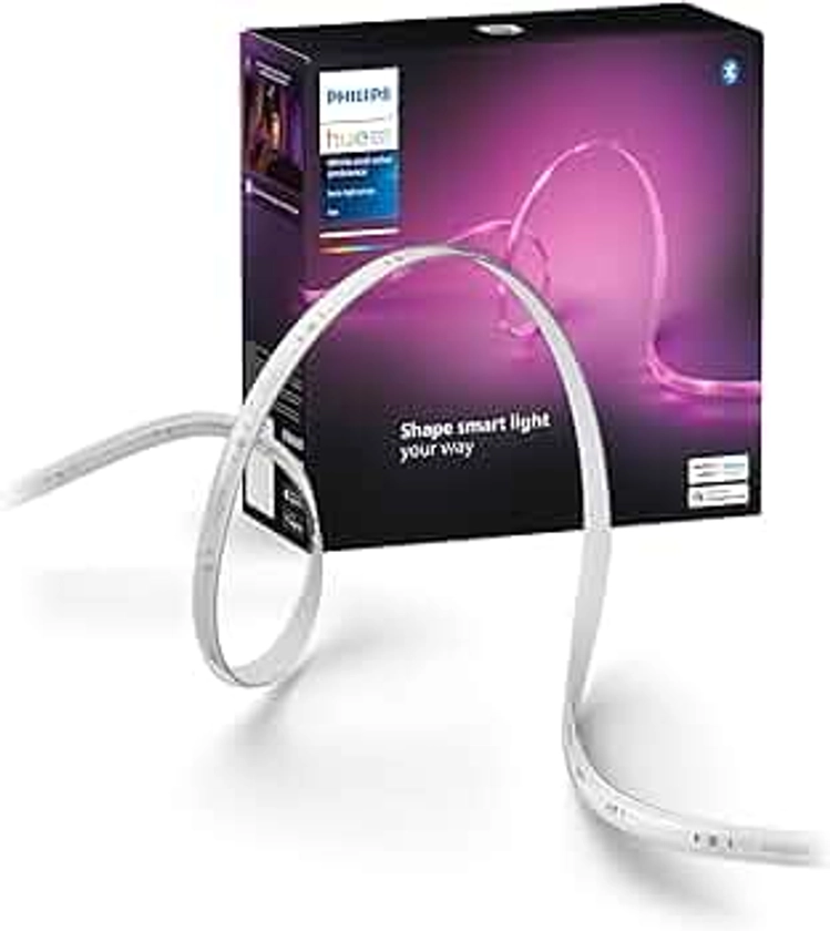 Philips Hue White and Color Ambiance, Kit de base ruban LED Lightstrip 5 mètres Smart LED pour l'intérieur - 1 pack - Contrôle avec Hue App - Fonctionne avec Alexa, Google Assistant et Apple HomeKit