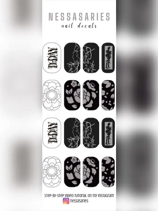 BTS agust d - D-DAY waterslide nail decals - Min Yoongi - concert tour nails - suga bias - lotus - guitar pick - agust d microphone pattern