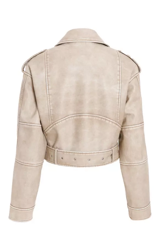 Stone Faux Leather Oversized Biker Jacket