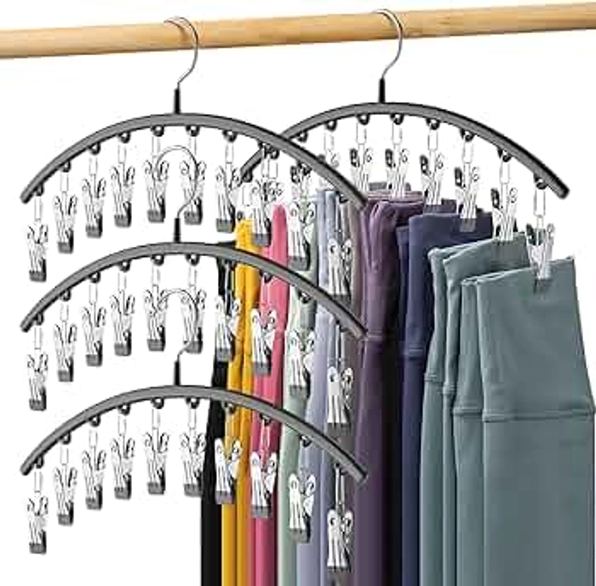 Legging Organizer for Closet, Metal Yoga Pants Hangers 4 Pack w/10 Clips Holds 40 Leggings, Hangers Space Saving Hanging Closet Organizer w/Rubber Coated Closet Organizers and Storage, Black