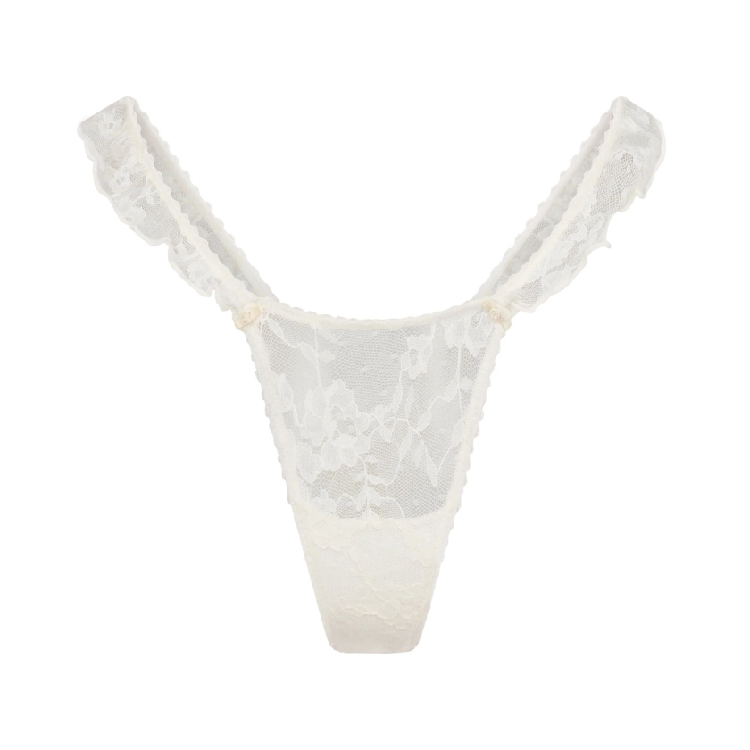 STRETCH LACE BUTTERFLY THONG | ECRU